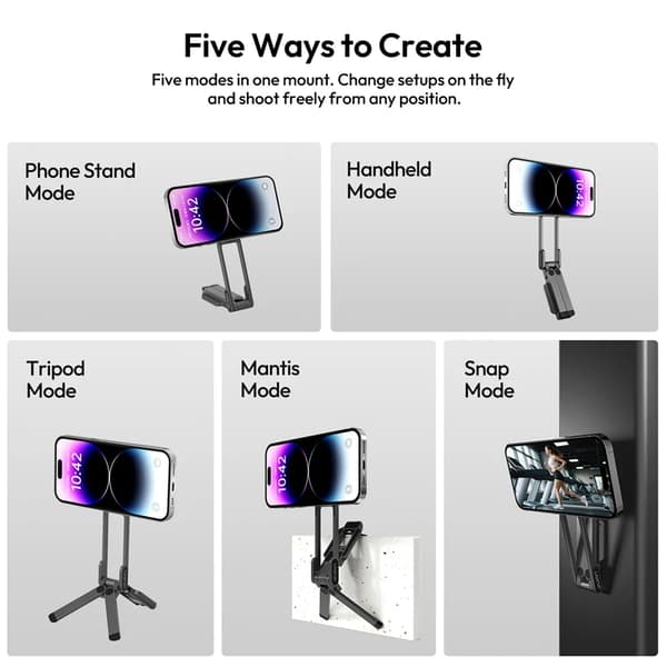 Telefonstativ, Magnetisk Montering, Letvægts Tripod,sort