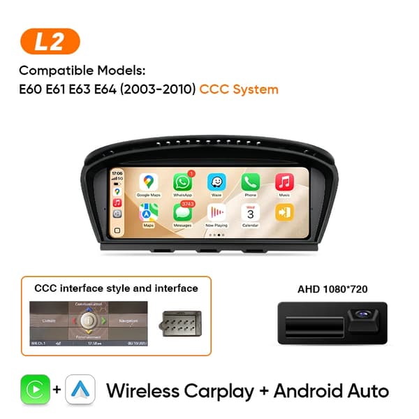 Carplay, Touchskærm, Smartphone-kompatibilitet, kompatibel med BMW E60 E61 E63 E64 2003-2010,Linux 5 Serie CCC+CAM