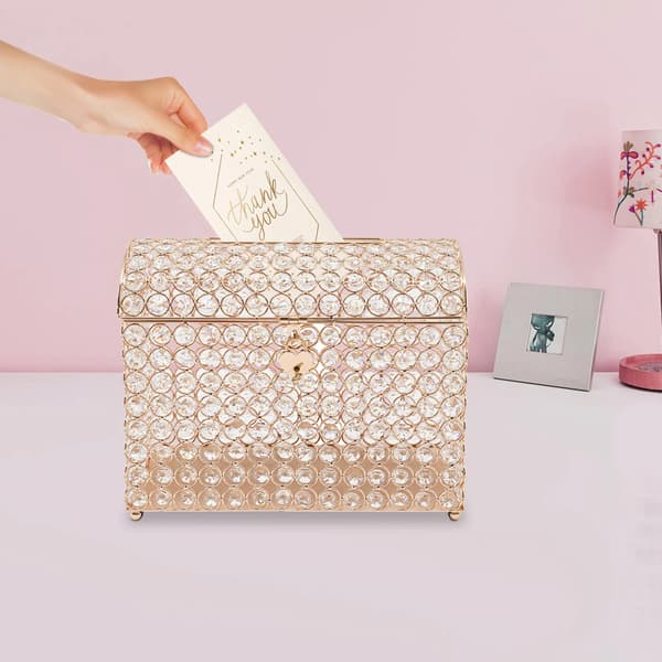 Bröllopskortsbox, Elegant Design, Hjärformad Lås,Klar Guld, M