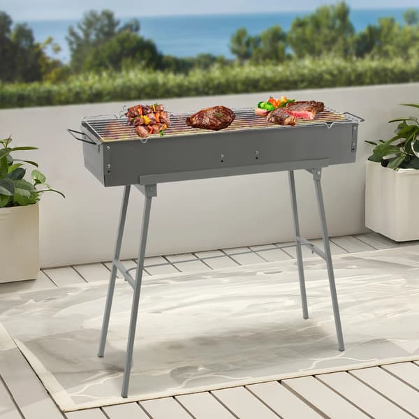 Bärbar BBQ-grill, Fällbar design, God kapacitet för matlagning,Silver