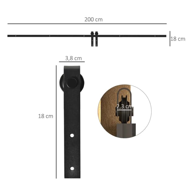 Skydedørs tilbehør, pladsbesparende design, holdbart kulstofstål,sort, 2m