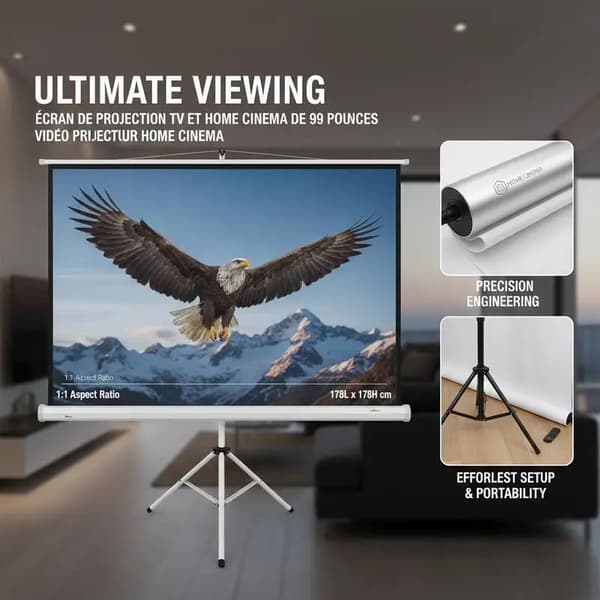 Projektionsskærm, 99 tommer diagonal, 4K HD understøttelse,99tommer