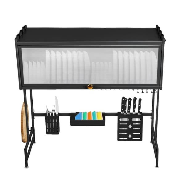 Køkkenvask Opbevaringsenhed, Multi-Compartment Organizer, Auto-Drænende Design,sort-a, 85X28X77cm