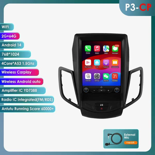 Carplay, Multimediaafspiller, 9,7" Touchscreen, Understøtter 4G-forbindelse,P3CP-4Core-2G 64G