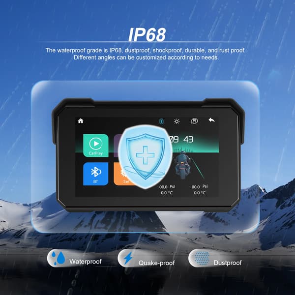 Motorcykel GPS-navigator, 5 tum, IP68 vattentålig, 854 x 480 upplösning, stöder CarPlay, stöder Android Auto