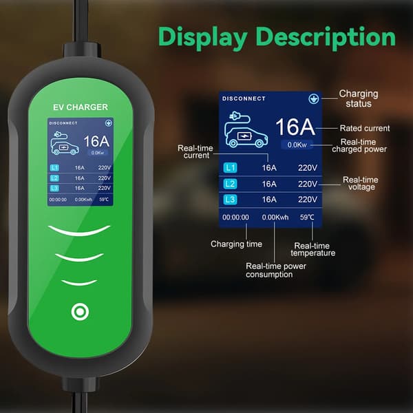 EV-laddare, 5M kabel längd, justerbar ström,11KW 16A 5M, Typ2