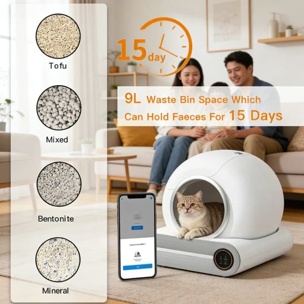 Kattlåda, Smart Enhetskompatibilitet, Automatisk Rengöring,vit
