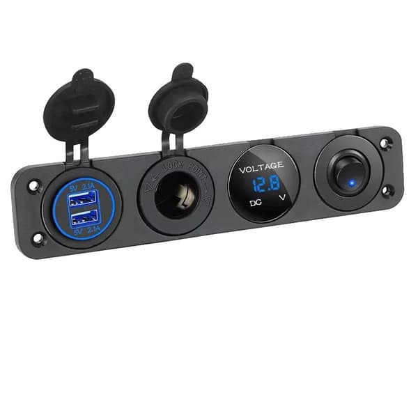 4-i-1 Marine Switch Panel, Cigaretlighter Stikpanel, Holdbar Konstruktion,Blå sæt