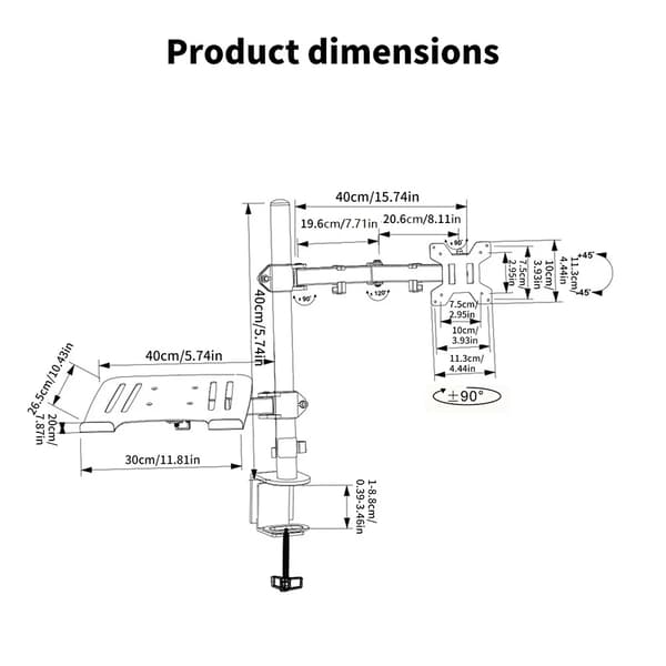 Monitorstand, 90° Rotation, Kabelhåndtering,sort