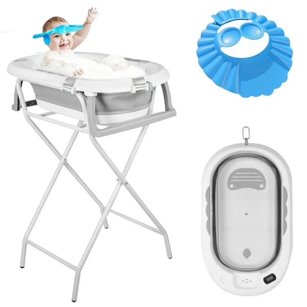 Babybad, Foldbart Design, Indbygget Termometer,GRÅ