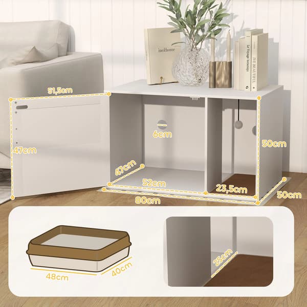 Kattlåda, Stilren Design, Integrerad Klösmatta,VIT, L