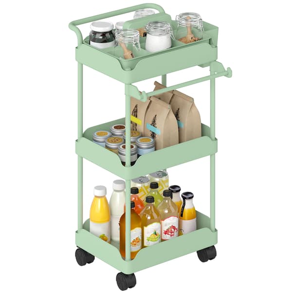 Auxiliary Cart, Removable Baskets, Easy Mobility, Army Green