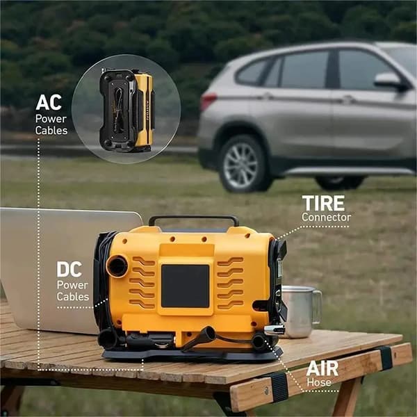 Luftkompressor, Dubbel Energi, Digitalt Tryckdisplay,AC-DC EU-kontakttyp