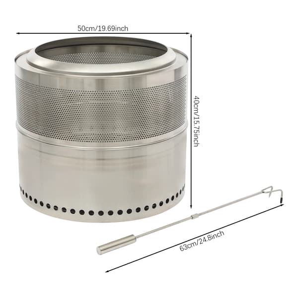 Eldstad, Rökfri Design, Bärbar Rostfritt Stål,Silver