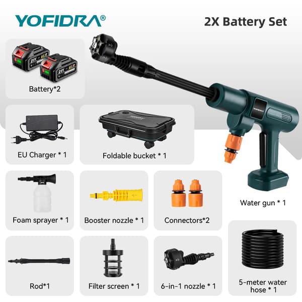 Högtryckstvätt, Batteridriven, 200 Bar Tryck, 2 Batteri Full Set