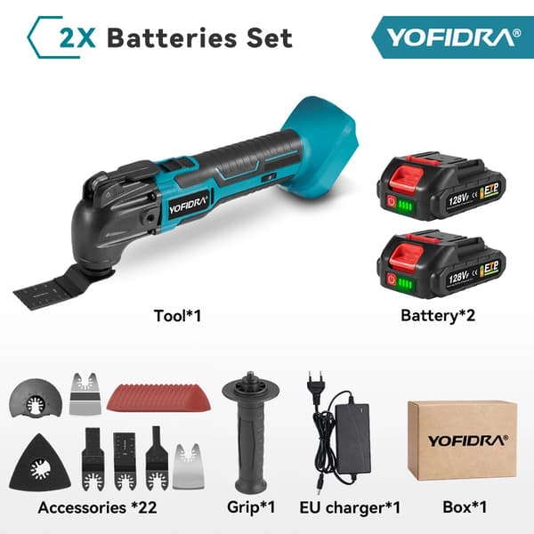 Oscillerende Multi Værktøj, Variabel Hastighedskontrol, 22-Delt Tilbehørssæt,2x128VF-Batteri