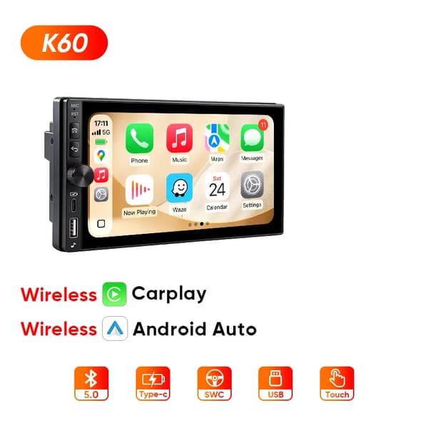 Carplay, skærmstørrelse, trådløs forbindelse,K60 Trådløs