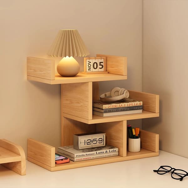 Bogreol, 3-lags design, rustik træstil,lys brun