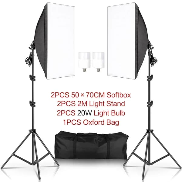 Softbox Belysningskit, E27 Pære Kompatibilitet, Bærbart Design,20W LED pærer