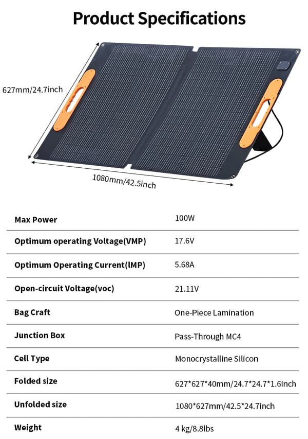 Solpanel, Bärbar Design, Hög Effektivitet, 100W Solpanel