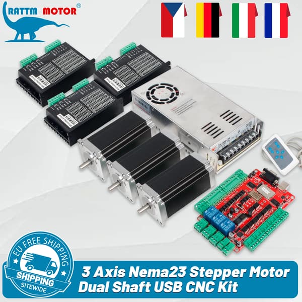 3 Akse CNC Controller Kit, Steppermotorer, Software Inkluderet,8mm-a, 3 akse sæt
