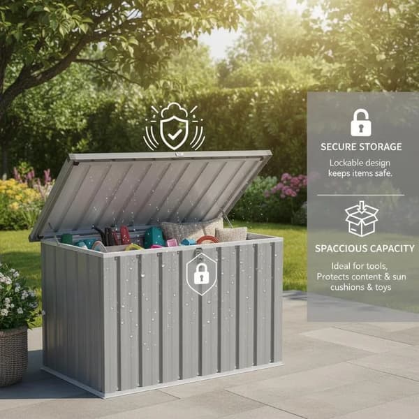 Trädgårdsförvaringslåda, Galvaniserat Stål, Vattentät Design,Ljusgrå