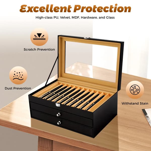 Fountain Pen Display Case, 36 Slots, Luksuriøst Design,sort
