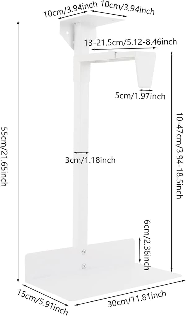 PC Mount, Justerbart Design, Holdbart Koldvalset Stål,HVID, 12 tommer