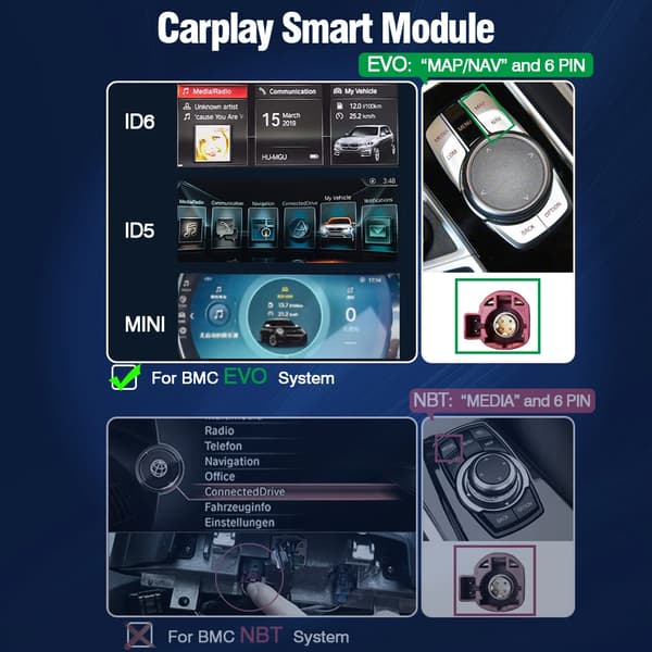 Trådlös CarPlay Android Auto, Sömlös Integration, Snabb Installation,För BMW EVO