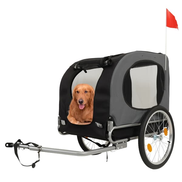 Hundcykelvagn, Allväderskapell, Snabbvikbar Ram,GRÅ