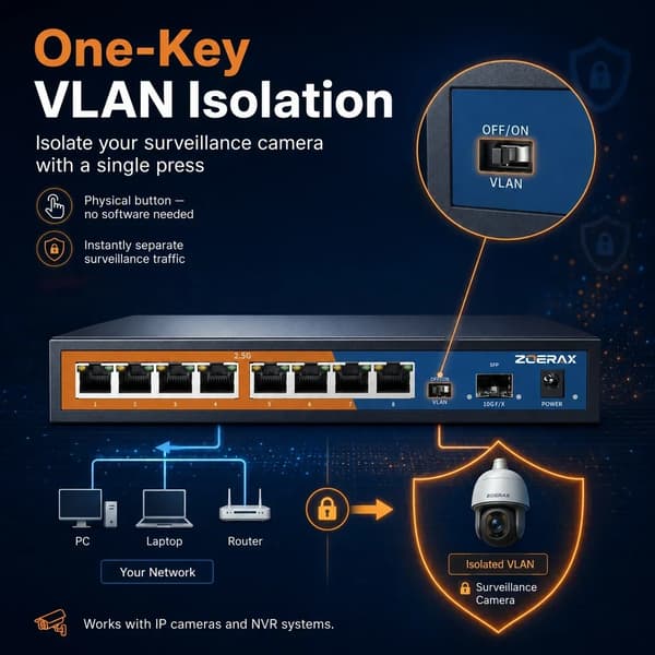 Netværksswitch, 8 porte, 10G SFP uplink,EU stik