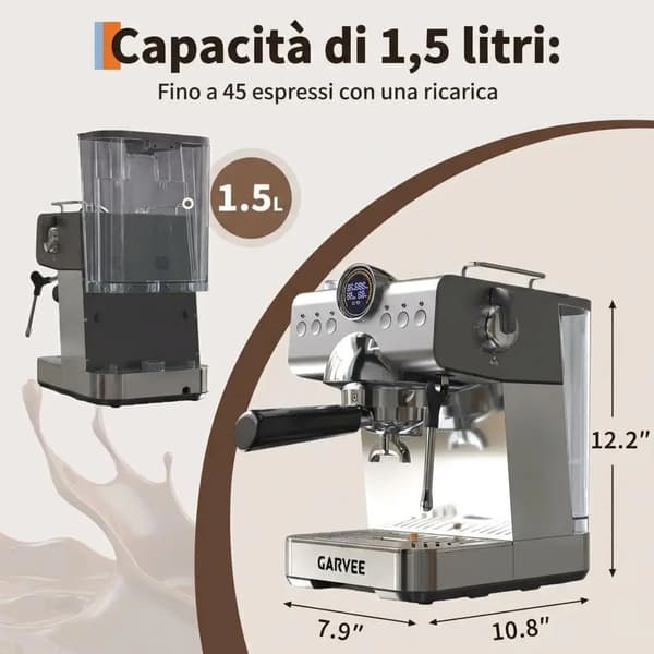 Espresso Maskine, 20 Bar Tryk, Mælkeskummer,Sølv