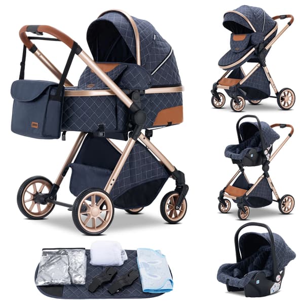 Barnevogn, Énhånds Foldning, Multi-Position Lænet,S800BLÅ