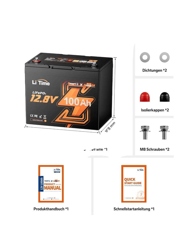Litiumakku, 100Ah kapasiteetti, Bluetooth-yhteys,musta