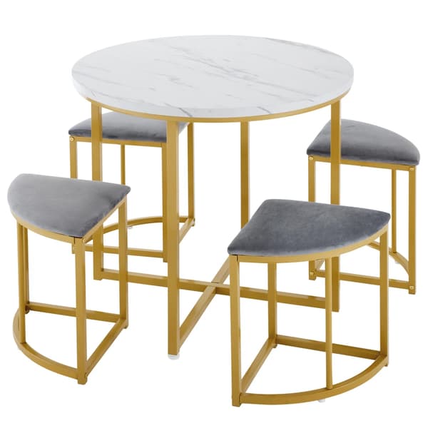 Spisestue Sæt, Bord og Stole, Moderne Design, Pladser til 4,Grå-5stk