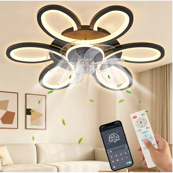 Loftventilator, Smart Kontrol, Dæmpbar LED Belysning,sort