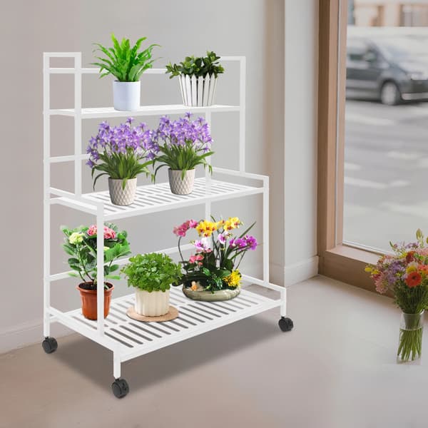 Växtställ, 3-nivåers förvaring, modern design,Vit