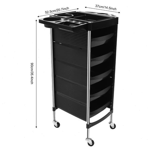 Salonvogn, 6-lags design, 360° drejbare hjul,sort