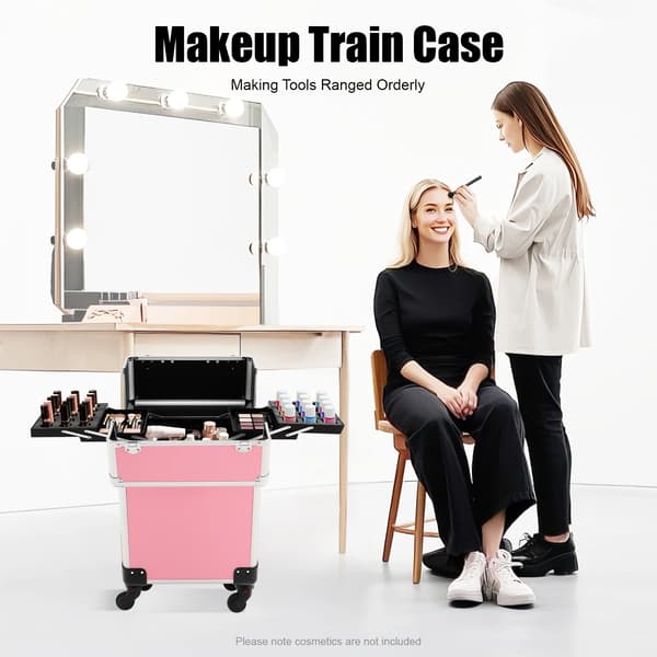Makeup Train Case, Holdbar Konstruktion, Stor Kapacitet,Pink
