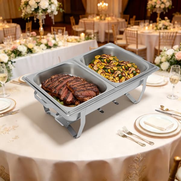 Chafing Dish Buffet Sæt, Rektangulært Design, To Kompartment Servering,Sølv