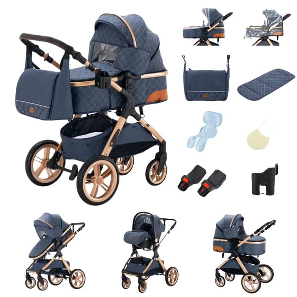 Barnvagn, Fällbar Design, Säkerhetsfunktioner Inkluderade,Hög version X1 BLÅ