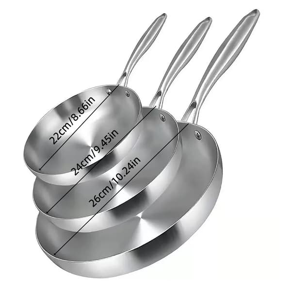 Stegepande Sæt, Holdbart Rustfrit Stål, Jævn Varmefordeling,22cm+24cm+26cm