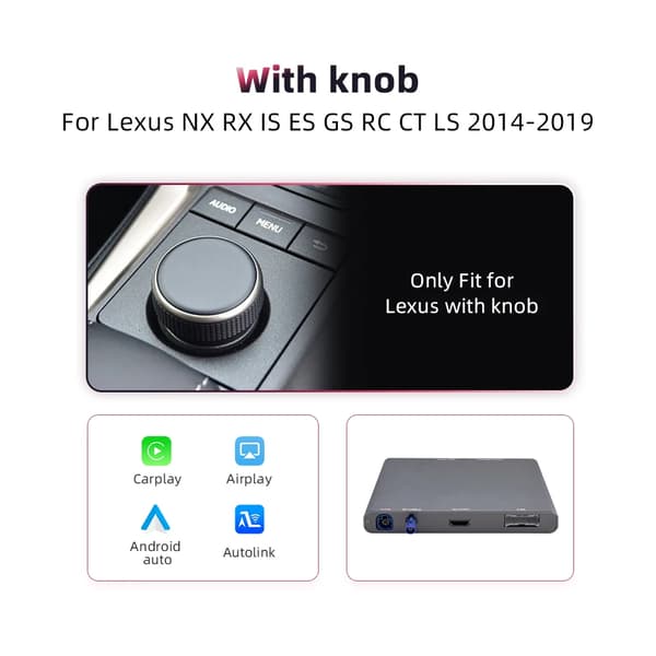 CarPlay Android Auto Modul, Trådløs Forbindelse, Kompatibel med Lexus Modeller,Med Knob