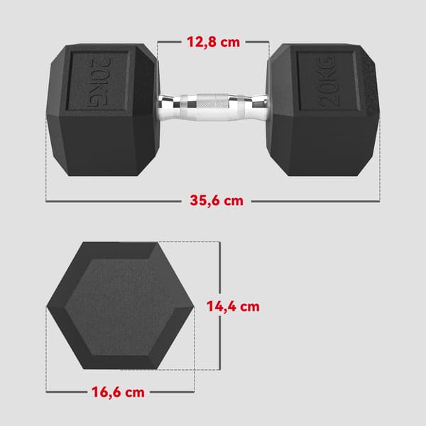 Käsipaino, 20 kg Valurautaa, Kumipinnoitettu,musta