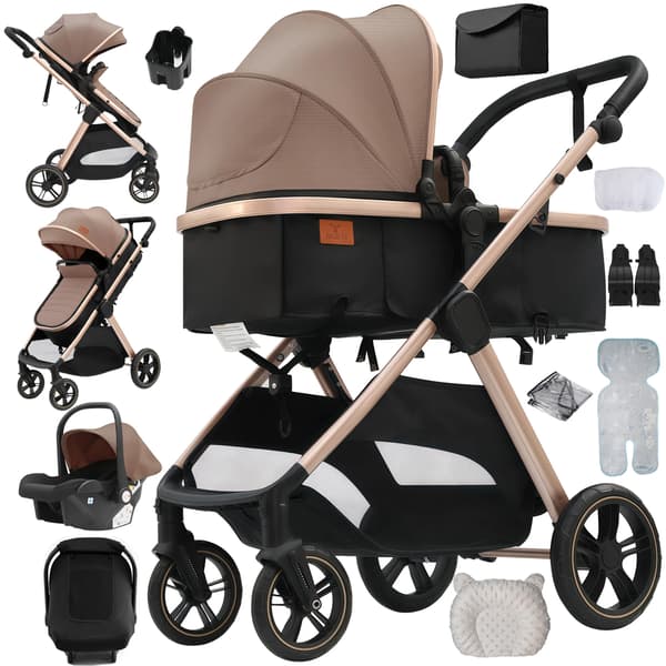 Barnvagn, Stötdämpning, Lätt och Fällbar,V10-KHAKI