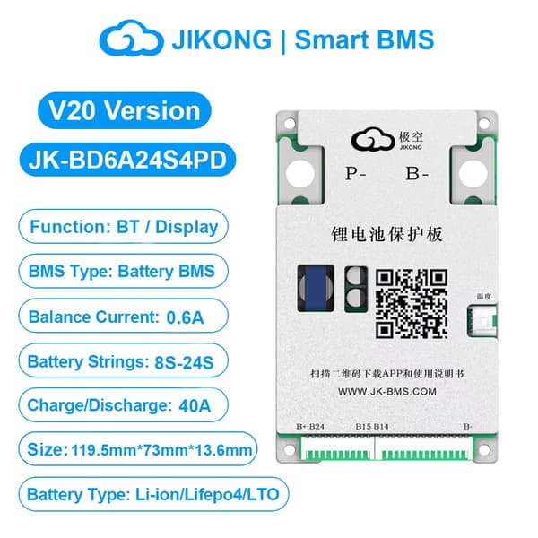 Smart Batteristyringssystem, Bluetooth-display, Aktiv Balancer,JK-BD6A24S4PD