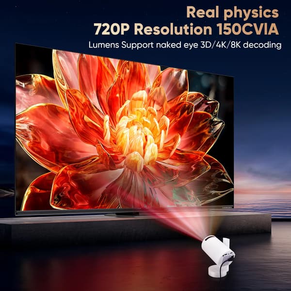 Mini Projektor, 4K Understøttelse, Dual-Band WiFi Forbindelse,HVID