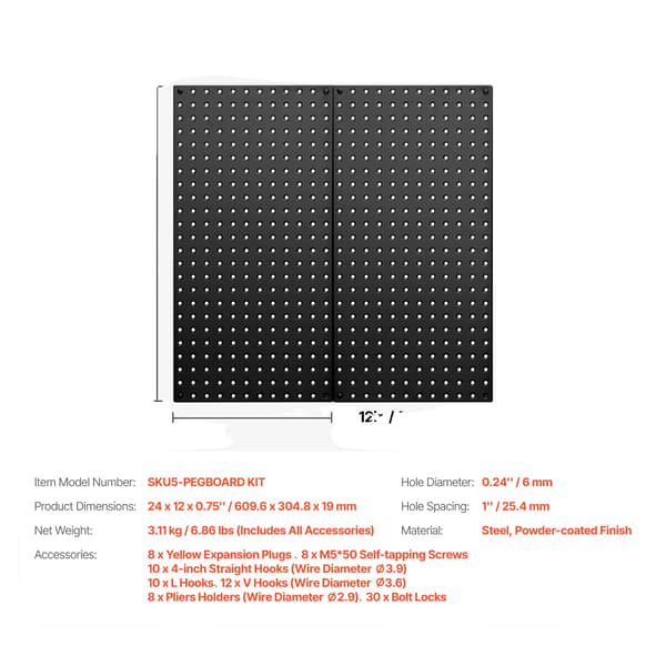 Pegboard Panel, Metal Konstruktion, Høj Belastningskapacitet,2pcs