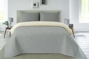 Sengetæppe, Vendbart Design, Blødt Mikrofiber Materiale,Lys Grå 250X270Cm + 2 Pudebetræk