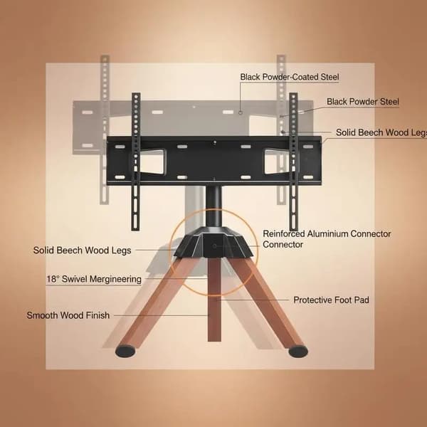 TV-ställ, Bärbar design, 18° rotation, svart